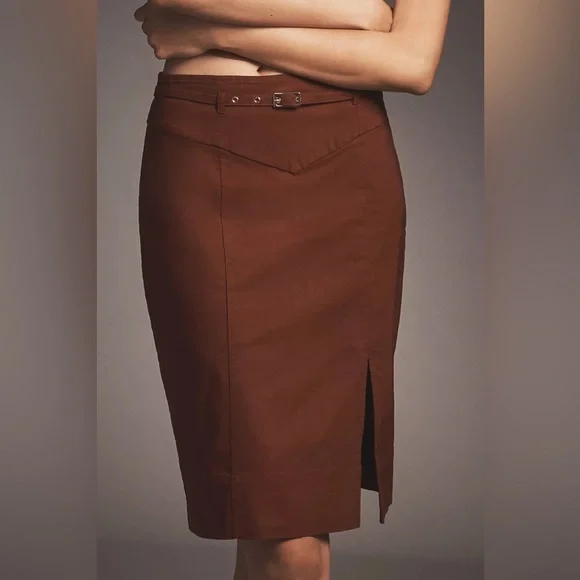 NWT By Anthropologie Size XL Belted Pencil Skirt Brown - Picture 2 of 13